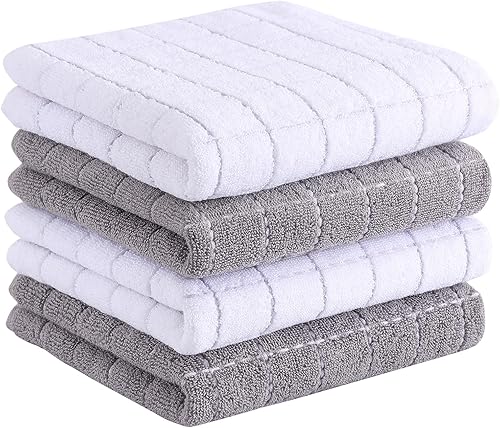 Miniatura 163 de Homaxy Toallas de cocina de rizo de algodón 100% (gris oscuro, 13 x 28 pulgadas), diseño a cuadros, suaves y súper absorbentes, paquete de 8