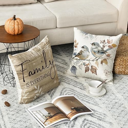 Miniatura 5 de AVOIN colorlife Chinoiserie - Juego de 4 fundas de almohada de flores de amapola Chickadee Spring Home Sweet Home, 18 x 18 pulgadas, otoño, la