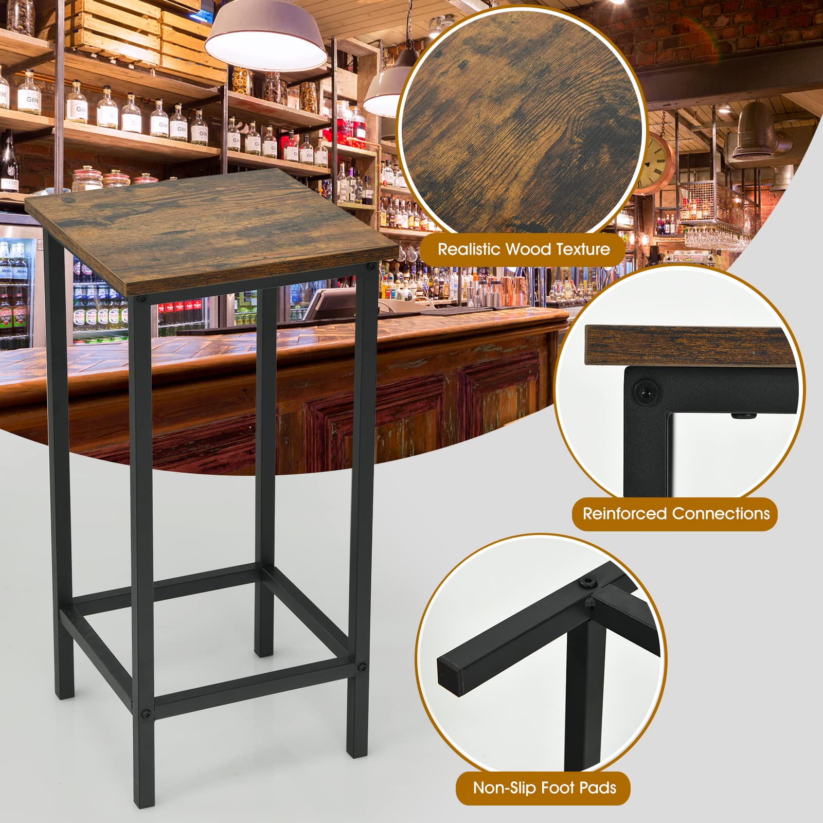 GIANTEX 4 drewniane stołki barowe z podnóżkiem, żelazna rama, wysokość siedziska 62 cm, do kuchni, salonu, kawiarni, bistro