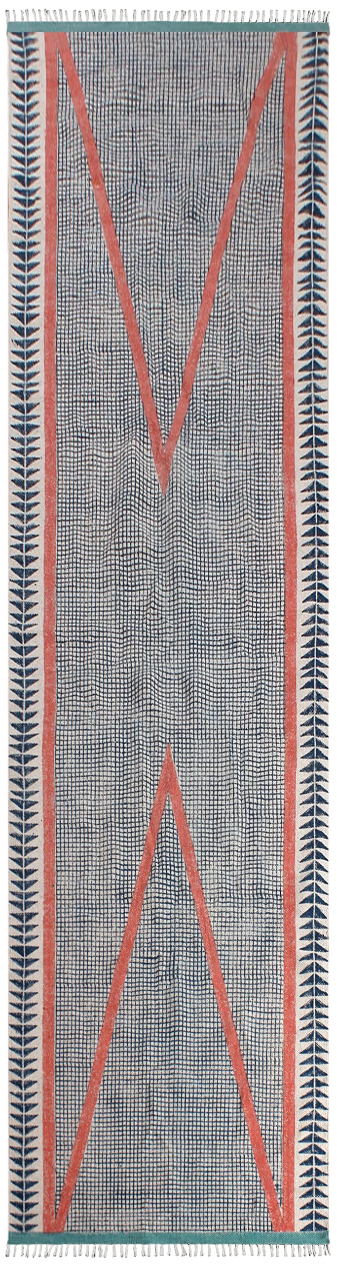 Tapis de sol en coton imprimé main motif rayé bleu style bohème d'épaisseur 0,5 cm
