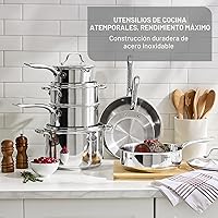 Vista 3 de T-fal Juego de ollas y sartenes de acero inoxidable de 11 piezas, inducción, apto para horno 500F, juego de cocina con sartenes, cacerolas, sartén