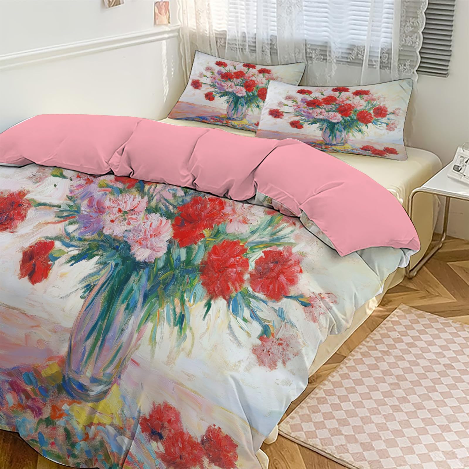 Housse de couette 140x200cm microfibre avec zip et taie d'oreiller 65x65 réversible adulte