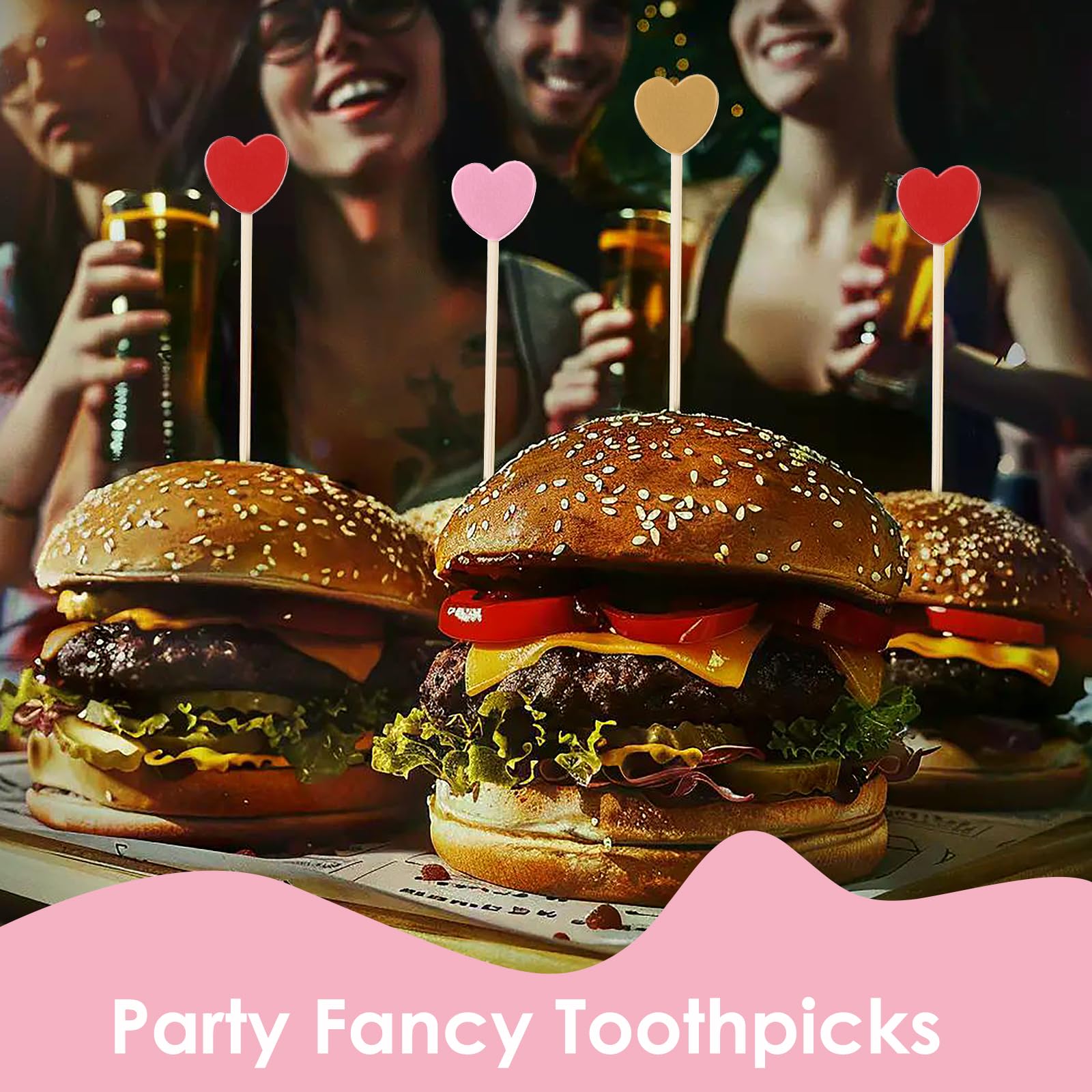 Amabro 100 Palillos Para Aperitivos,12cm Palillos De Cóctel De Bambú Con Forma De Corazón, Palillo De Dientes De Comida Charcutería Lindos Palillos De Brocheta En Forma De Corazón Decorativos