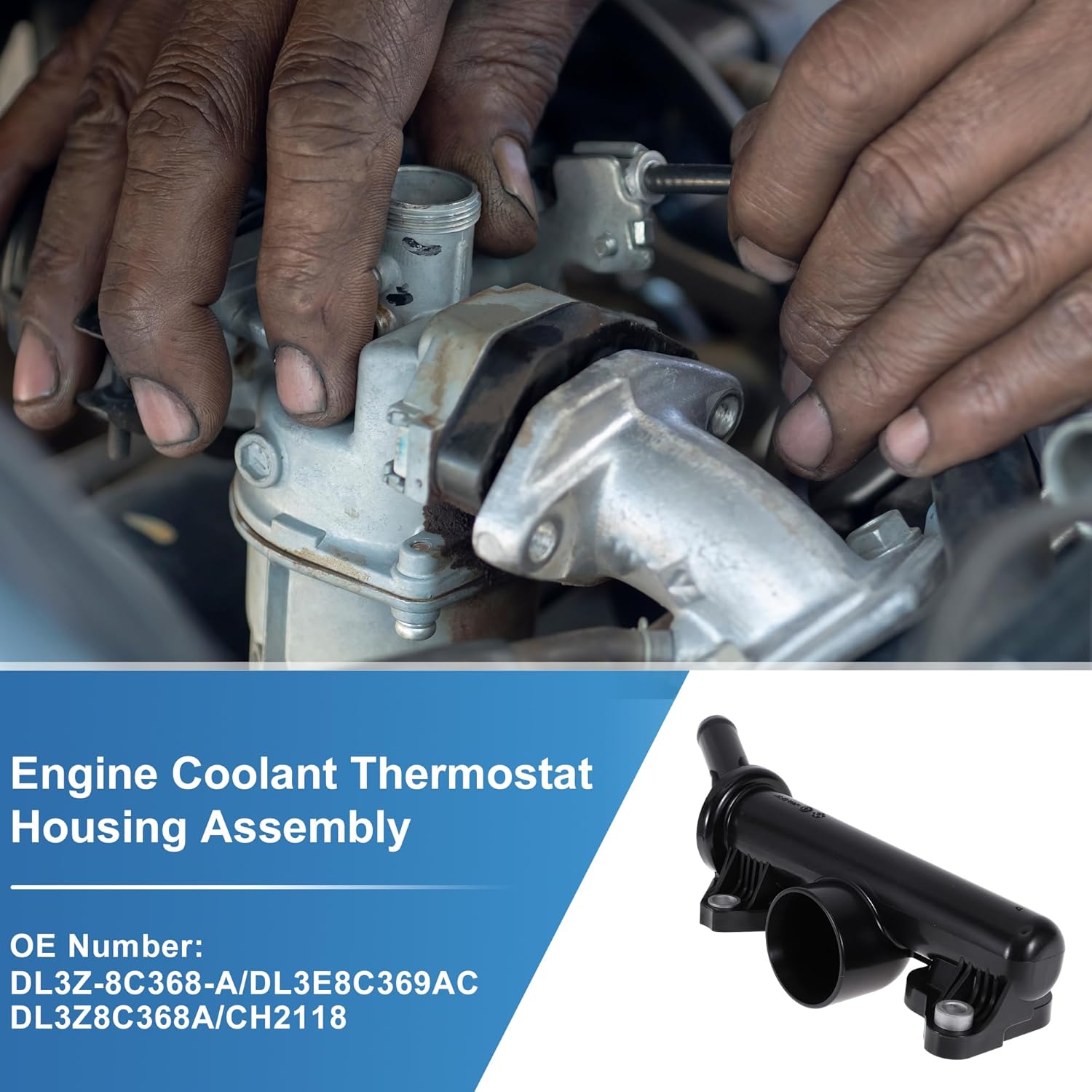 Plastic Engine Coolant Thermostat Housing Assembly for Ford F-150 3.5L 2013-2020 Replace No.DL3Z-8C368-A/DL3E8C369AC/DL3Z8C368A/CH2118 1 Pcs