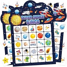 Space Bingo Game, 24 Players Outer Space Bingo Cards for Birthday Party Family Friends Large Group Activities