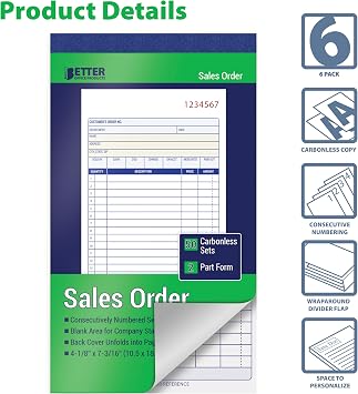 Better Office Products Purchase Order 6-Book Pack 2-Part Carbonless White/Canary Yellow 4-1/8 x 7-3/16 Inch 50 sets per book 300 sets 6 books in total