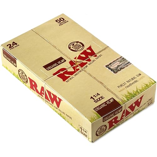 RAW Unrefined Organic 1.25 1 1/4 Size Cigarette Rolling Papers Full Box of 24 Packs, Yellow, 50 Count (Pack of 24)