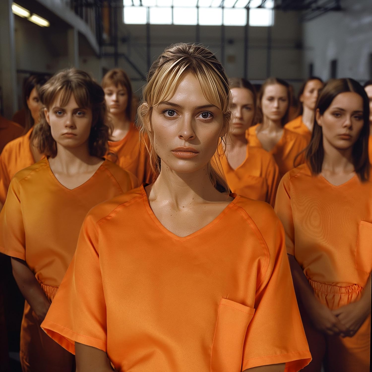 Women's Prison Inmate Costume Set Orange Two-Piece Adult Halloween Criminal Outfit - Image 3