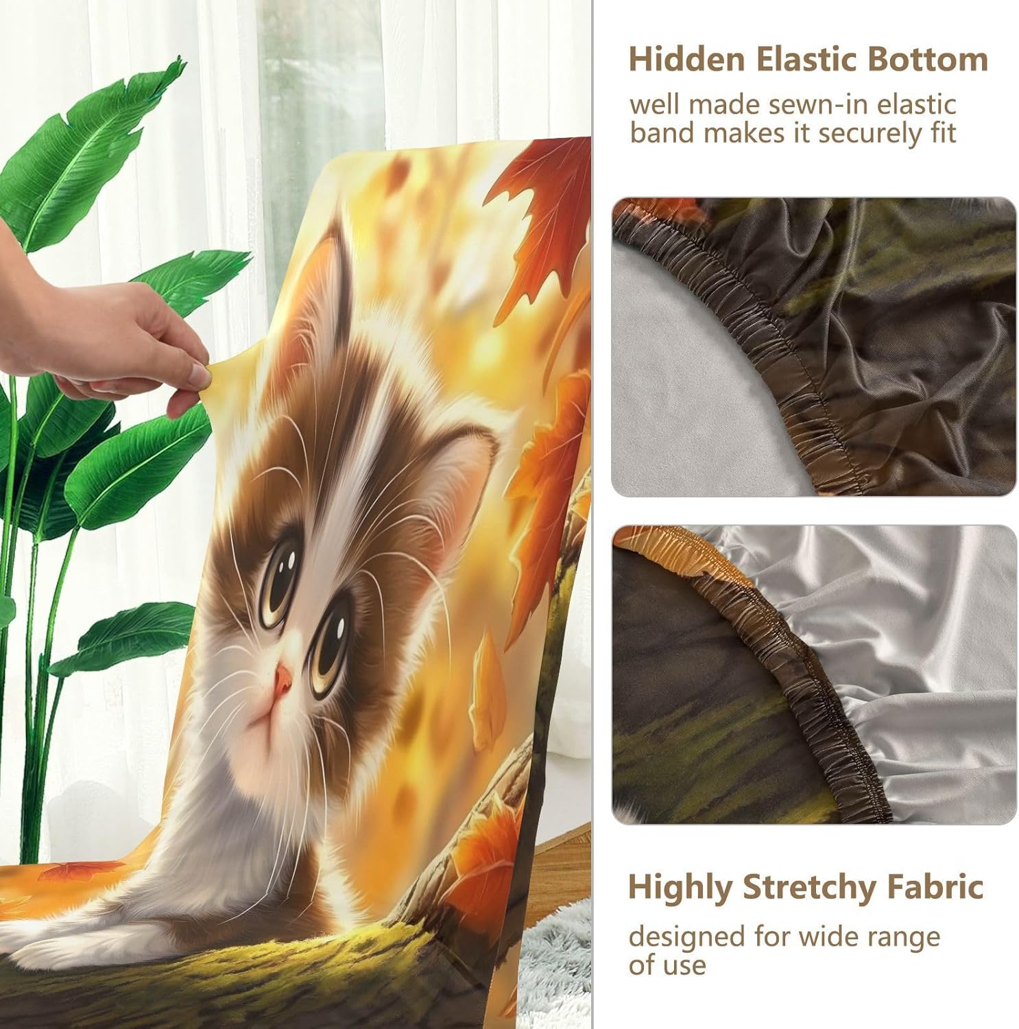 ALAZA Chair Covers for Dining Room, Little Cat Maple Leaf Stretch Chair Cover Sets Chair Protector Removable Washable for Ktichen Restaurant Hotel
