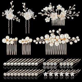 40 Pieces Bridal Hair Accessories Wedding Bridal Hair Pins Decorative Flower Pins U-shaped Pearl Hairs Pin Gold White Crystal Rhinestone Headpiece for Wedding Hairs Pin Women and Girls