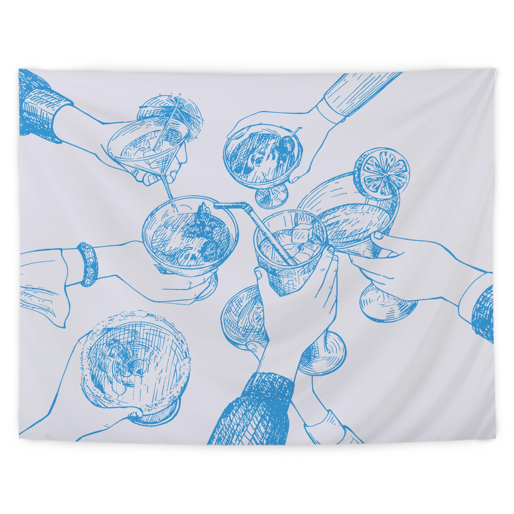 Luvadian Retro-Cheers Wandteppich: Blauer Cocktail-Champagner-Druck, 127x152 Cm, Aus Weichem Flanell
