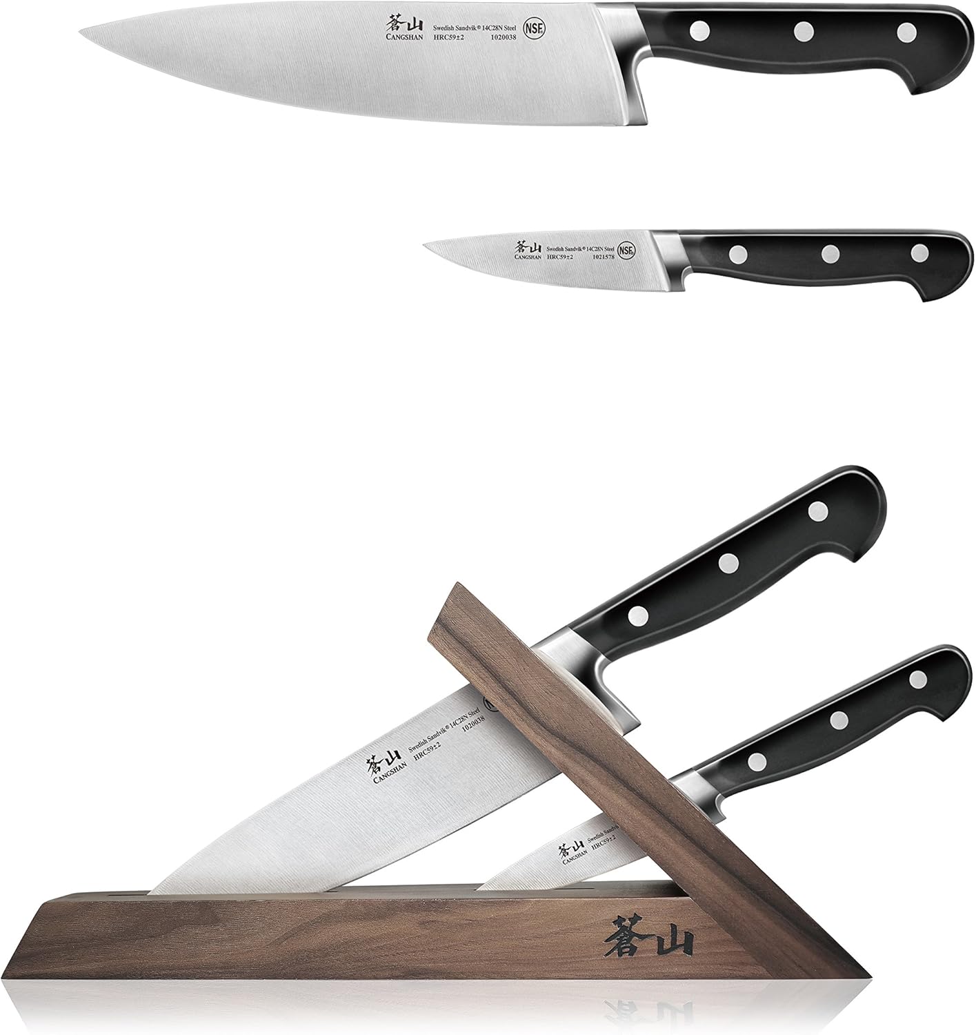 Cangshan TV2 Series 1021585 Swedish 14C28N Steel Forged 3-Piece TAI Knife Block Set, Walnut