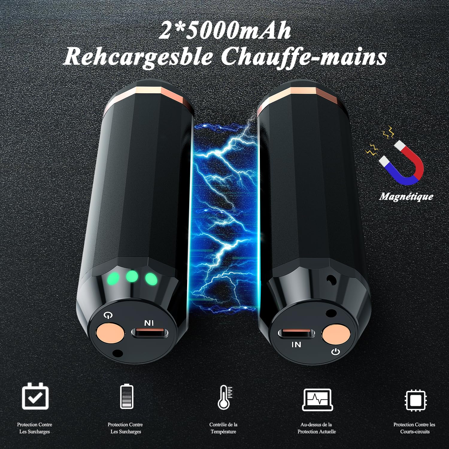 Chauffe Main,Chaufferette Main Reutilisable10000amh, 3 en 1 Chauffe Main Rechargeable avec Lampe&Batterie,3 Mode de Chaufferette Main Réglables&Magnétique &Portable,Cadeux pour Femmes/Hommes