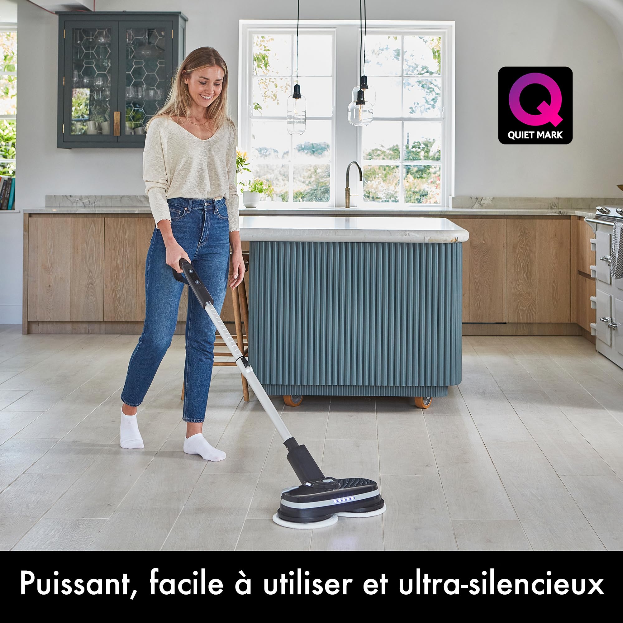 Aircraft PowerGlide Nettoyeur de Sol Dur sans Fil et Polisseuse à Plancher Rechargeable 2-en-1 avec 8 Tampons de Nettoyage, Idéal pour Les Sols en Bois, Carrelage, Stratifiés et en Pierre Naturelle
