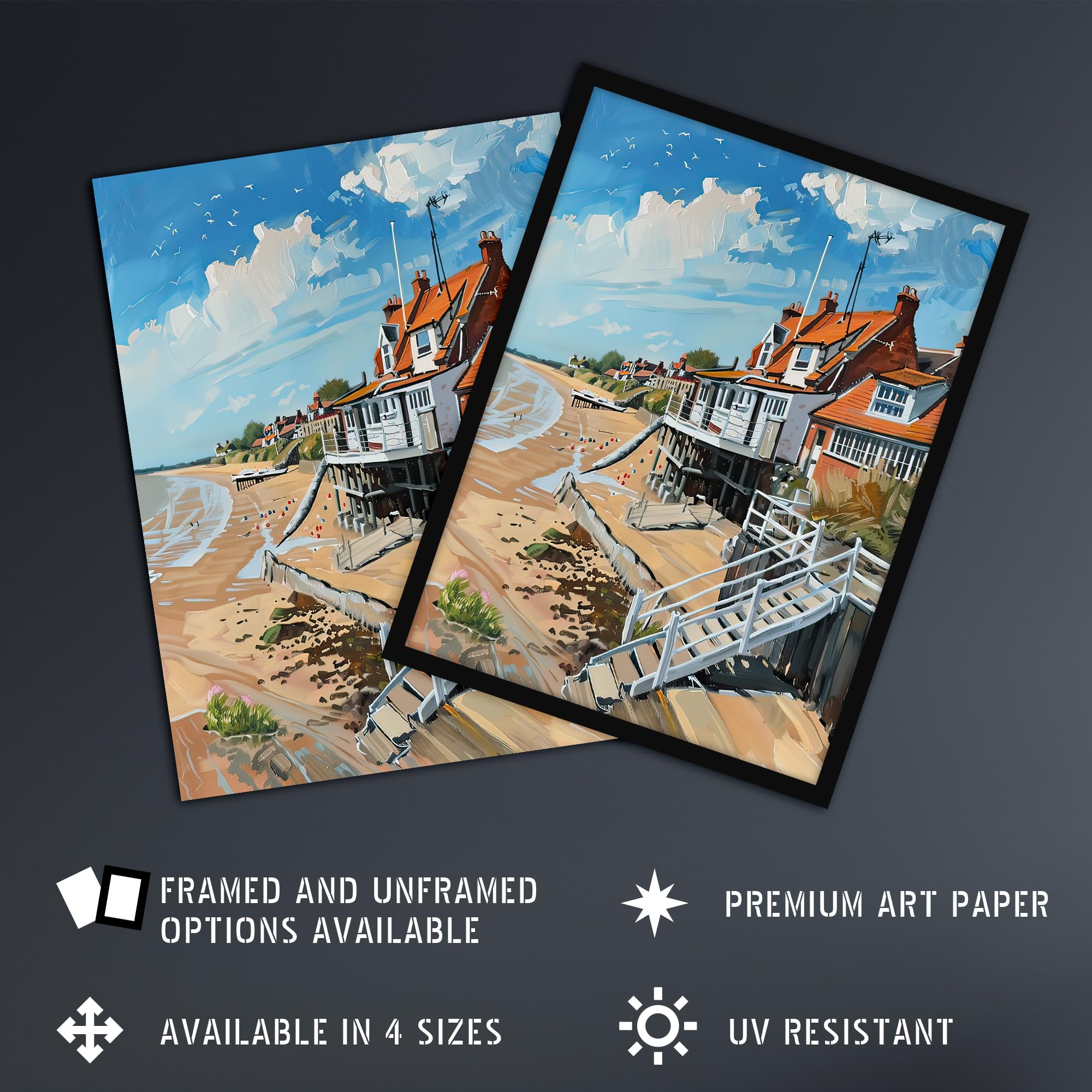Artery8 Frinton on Sea Beach Houses Seaside Oil Painting Living Room Extra Large XL Wall Art Poster Print - Image 2