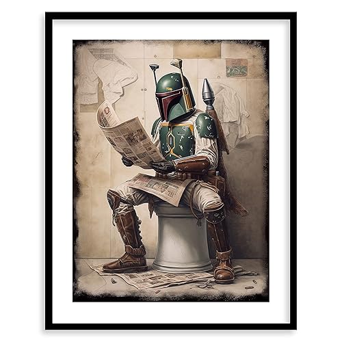 Star Wars Bathroom Décor Art Print - Premium Giclee Fine Art Print - Aesthetic Modern Vintage Painting Style Darth Vader Stormtrooper Yoda Print