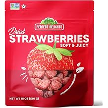 Perfect Delights Dried Strawberries, Soft and Juicy Infused Fruit Snack, Resealable Bag, 18 oz