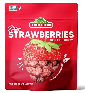Perfect Delights Dried Strawberries, Soft and Juicy Infused Fruit Snack, Resealable Bag, 18 oz