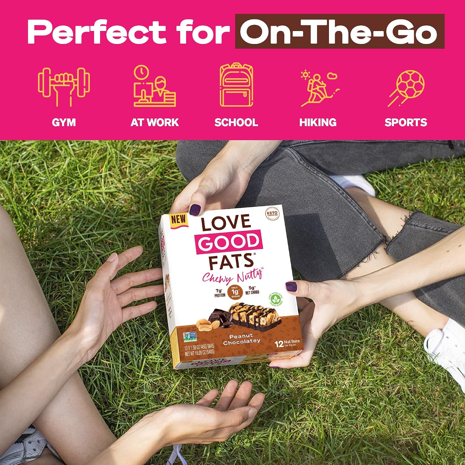 Love Good Fats Chewy Nutty Keto Protein Bars – Chocolate oscuro, sal ...