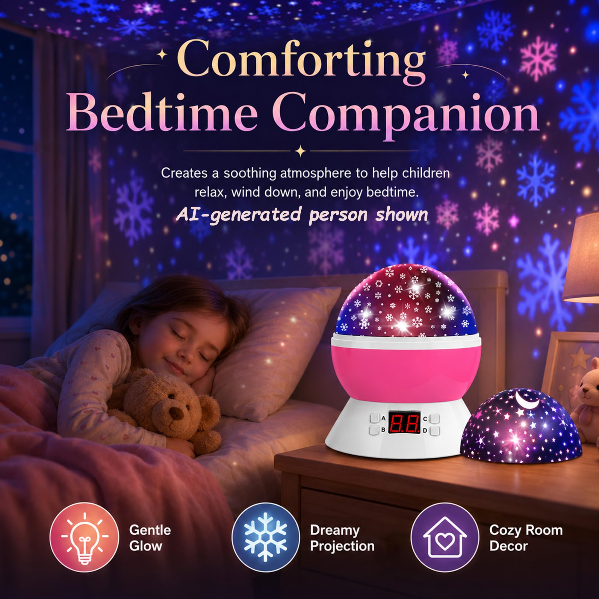 Mokoqi Projektor-Zubehör, Lampen, Sternenprojektor, Nachtlichter für Kinder, mit Timer, Geschenke 1–14 Jahre alte Mädchen und Jungen, Raumlichter leuchten im Dunkeln, Sterne, ideales Geschenk, schwarz