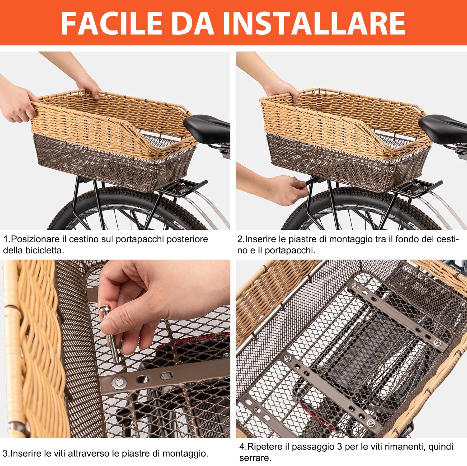 CXWXC Cestino posteriore per bicicletta con rete di carico e fodera spessa per bicicletta