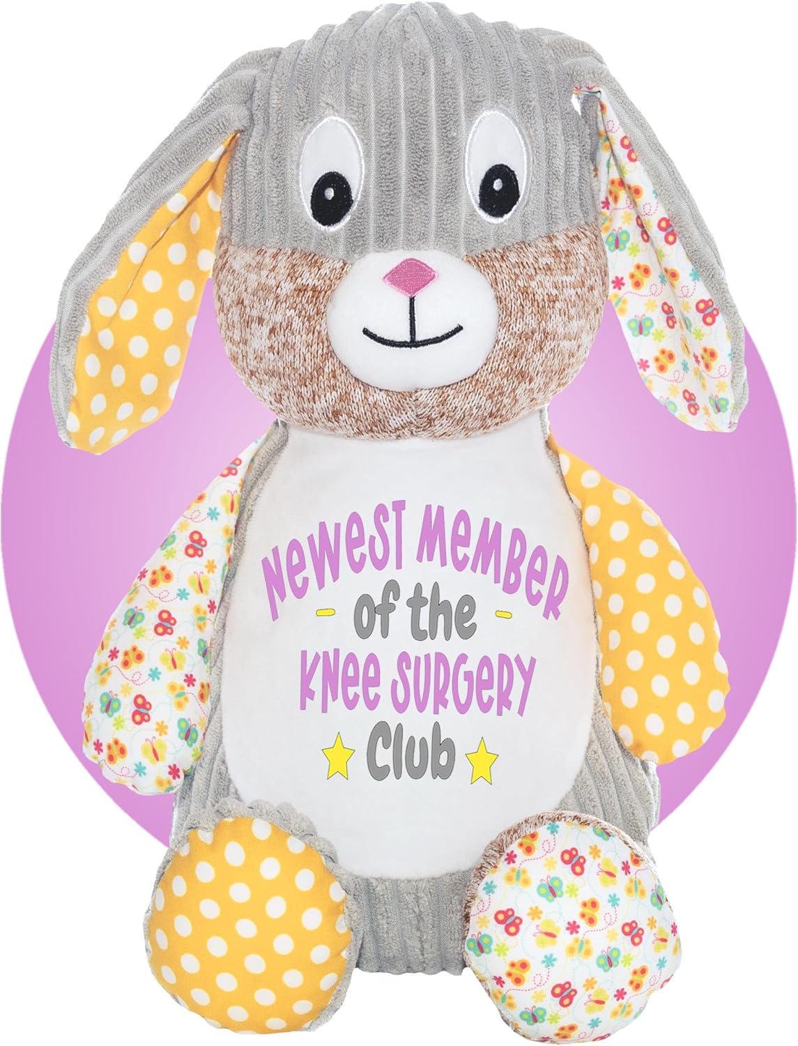 Knee Surgery Recovery Gifts - Personalized 17" Knee Replacement Stuffed Animals - Post Knee Surgery Get Well Soon Gifts - Leg Repair Items (Sunshine Bunny)