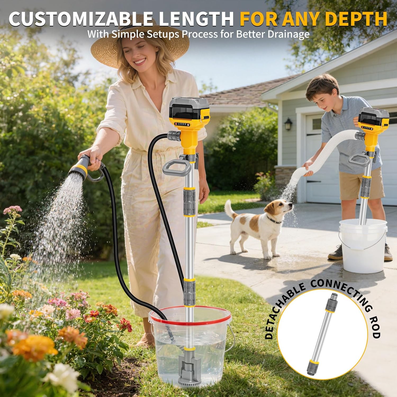 Stick Water Transfer Pump Compatible For Dewalt 20V Battery(NO Battery), 800GPH Cordless Portable Water Transfer Pump With Detachable Rod & 37" Hose, For Pool Pond Garden Fountain Boat Livestock Tanks