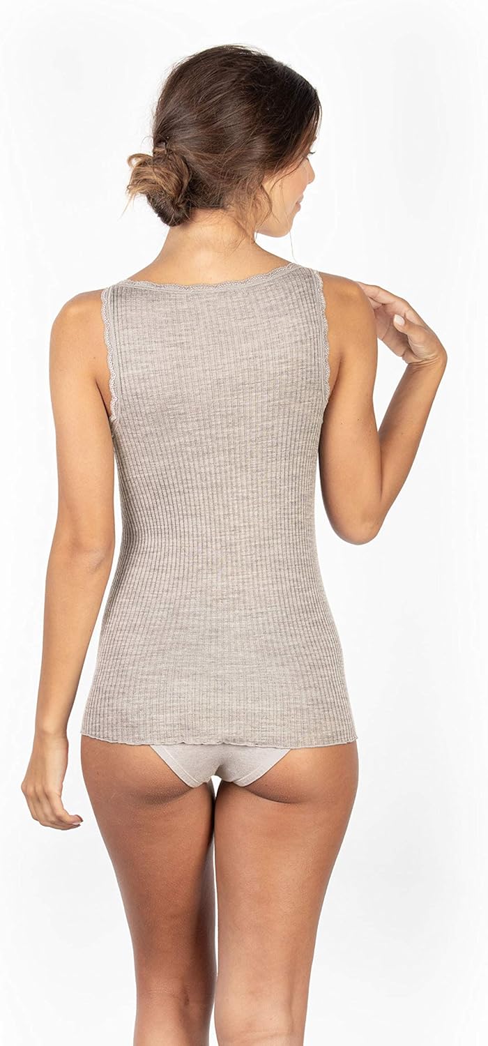 EGI ® Exclusive Collections Women's Merino Wool Blend Lace-Trimmed Camisole. Proudly Made in Italy. - Image 3