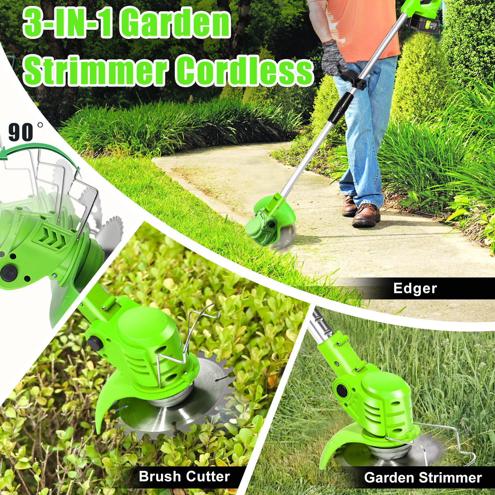 Cordless Strimmer Garden Strimmer Battery Strimmers Cordless Equipped With 2 Rechargeable Batteries 3-In-1 Strimmer Cordless Grass Trimmer Grass Cutter Low Noise Electric Garden Strimmer — view 6