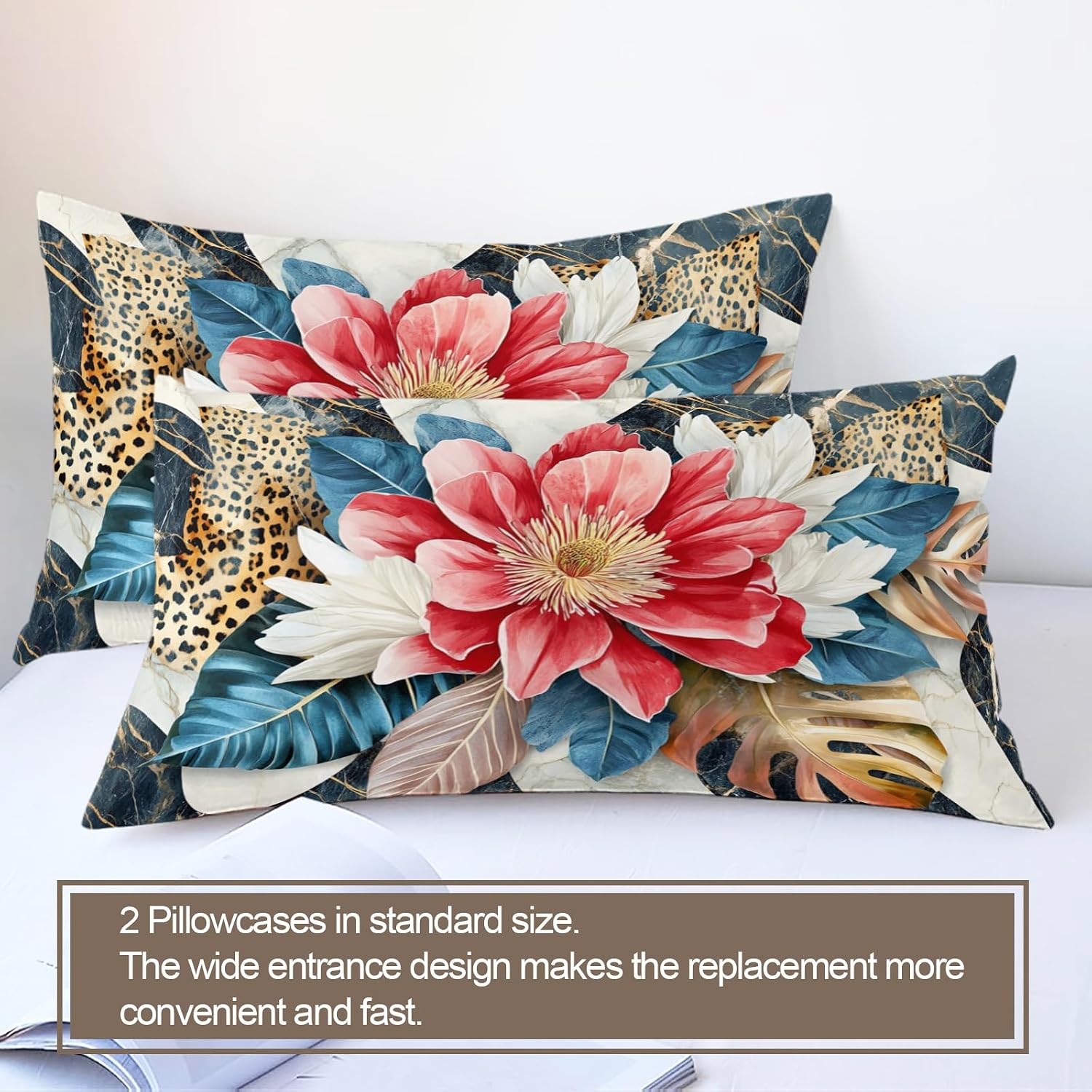 Duvet Cover Twin, Floral Bedding & Home Decor, Flower Marble Comforter Cover with 2 Pillow Shams & Zipper, Microfiber & Easy Care, Nordic Light Luxury Gifts image 4