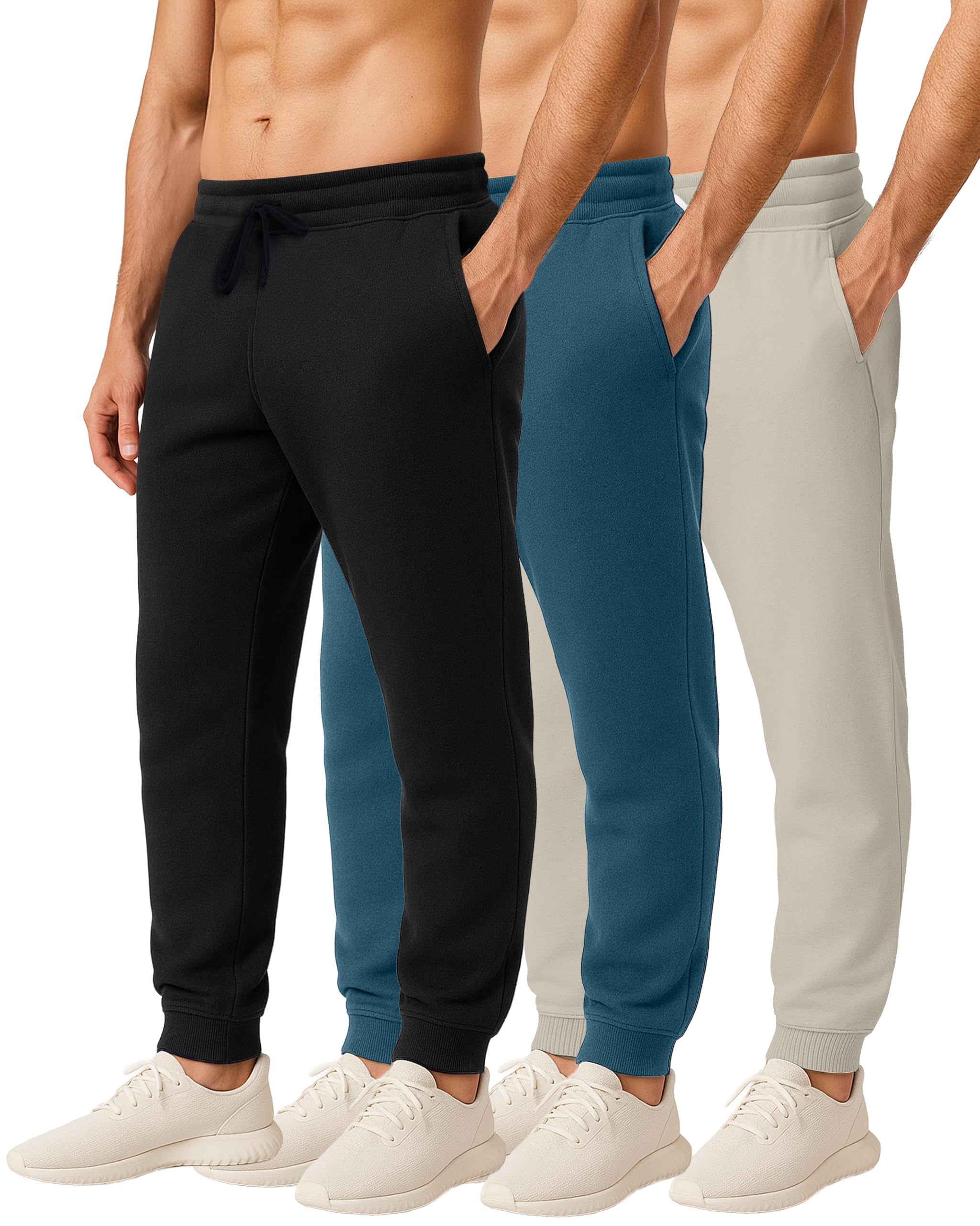 Real Essentials 3 Pack: Men's Jogger Sweatpants - Cotton Fleece Bottoms Athletic Pants with Pockets (Big & Tall Available), Set L, 3X-Large