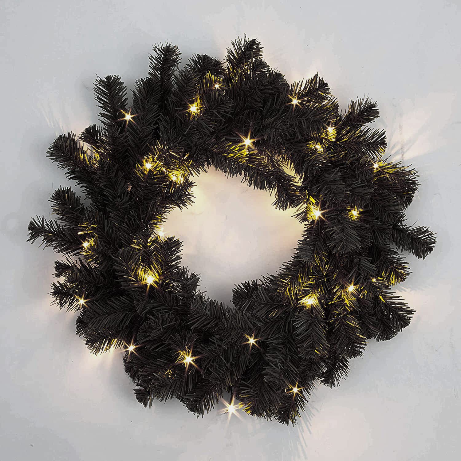 Shatchi Black W/Warm White 55Cm Pre-Lit Black Christmas Wreath Alaskan Pine For Fireplaces Home Wall Door Stair Artificial Xmas Tree Garden Yard Decorations With 30 Leds