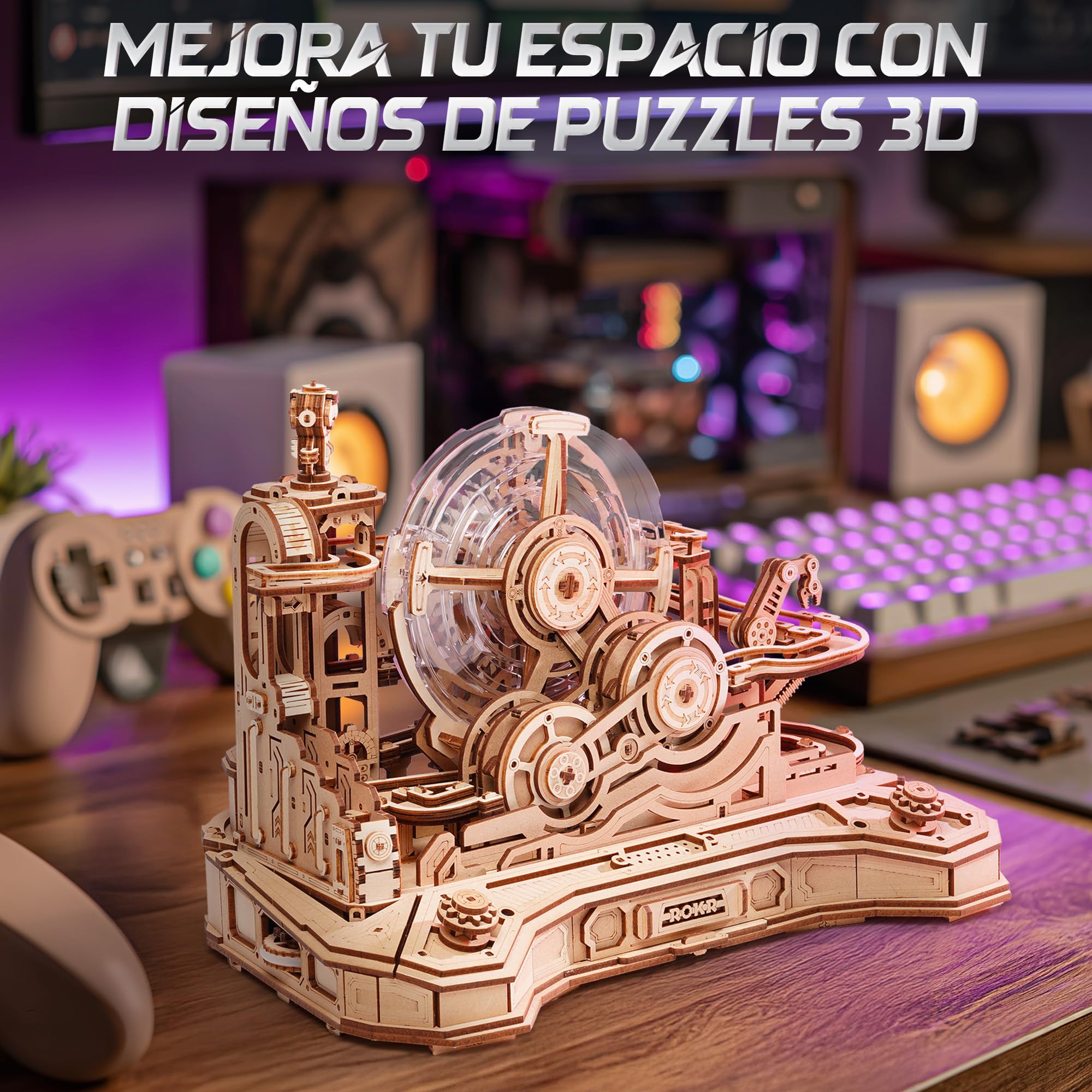 ROKR Puzzle 3D Madera Pistas para Canicas,Gear Ball Challenge Maquetas para Construir Adultos,Regalos DIY para Hombres y Niños