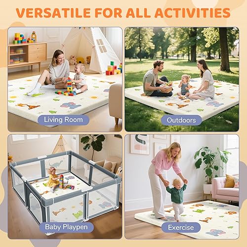 Miniatura 5 de Omzer Tapete de juego para bebé para suelo suave y seguro, tapete de espuma de 1.3 pulgadas de grosor con funda extraíble lavable a máquina para el