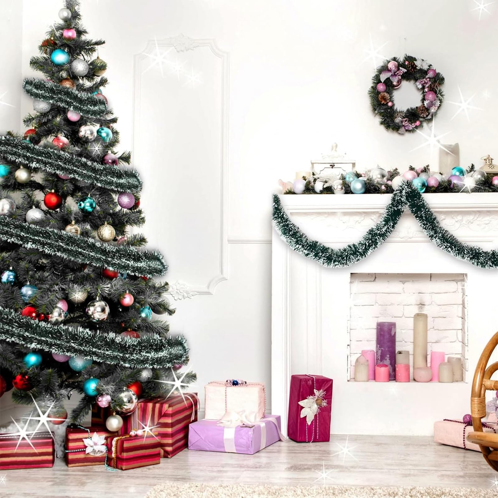 Guirlande De Noël Rouge Et Blanche DERA YEE - 10 Mètres, Largeur 9 Cm, Ornements Flocons De Neige, Pour Sapin Et Déco - 2