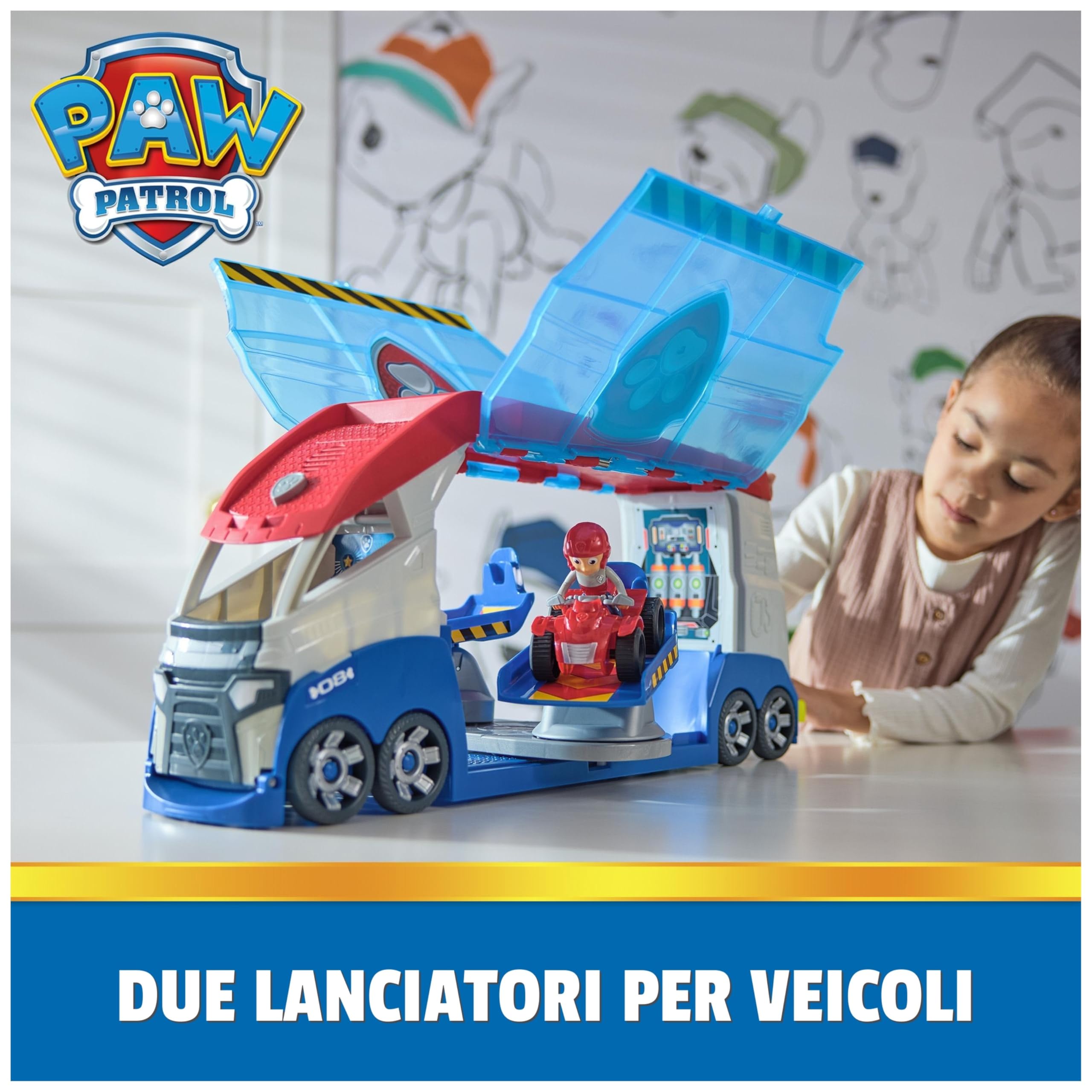 Paw Patrol, PAW Patroller trasformabile con lanciatore per veicoli, luci e suoni, personaggio di Ryder e quad giocattolo, Giocattoli per bambini e bambine da 3 anni in su