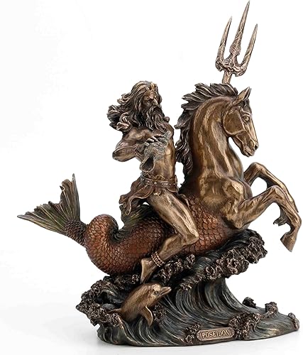 Miniatura 3 de Veronese Design Poseidon - Estatua de resina de hipocampo con Tridente, acabado en bronce