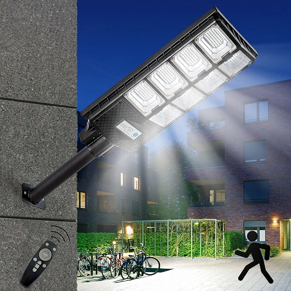 Vikrami Solar Street Lights Outdoor Waterproof, 80000LM, Dusk to Dawn Solar with Motion Sensor and Remote Control, LED Flood Light, Luces solares para exteriores, Suitable for courtyards, Garage.