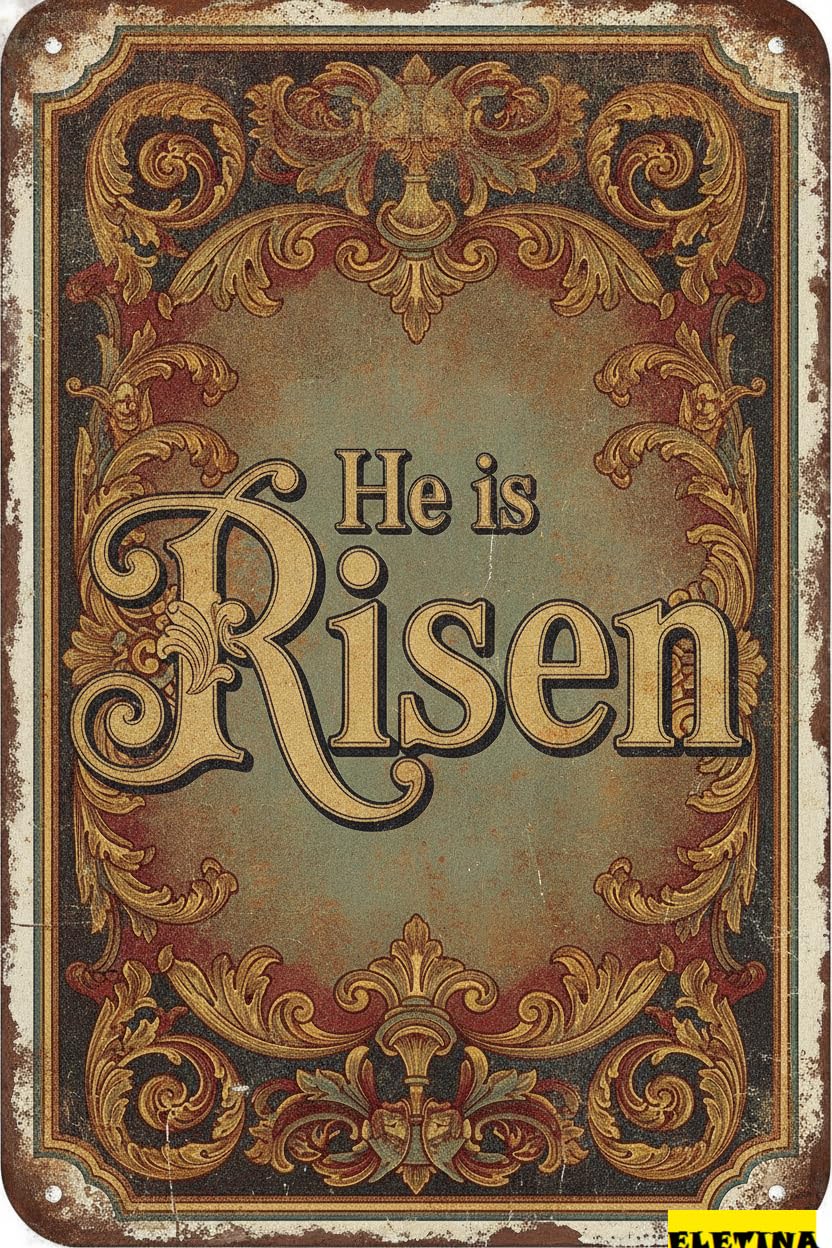 He Is Risen Easter Bible Themed Rustic Vintage Aluminum Metal Sign Bible Verse Scripture Front Porch 8x12in