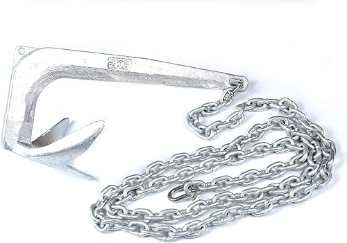 Mxeol Anclajes de garra para pontón kit de anclaje galvanizado de 8 libras con grilletes de cadena de acero inoxidable de 14 de pulgada (plata, 8