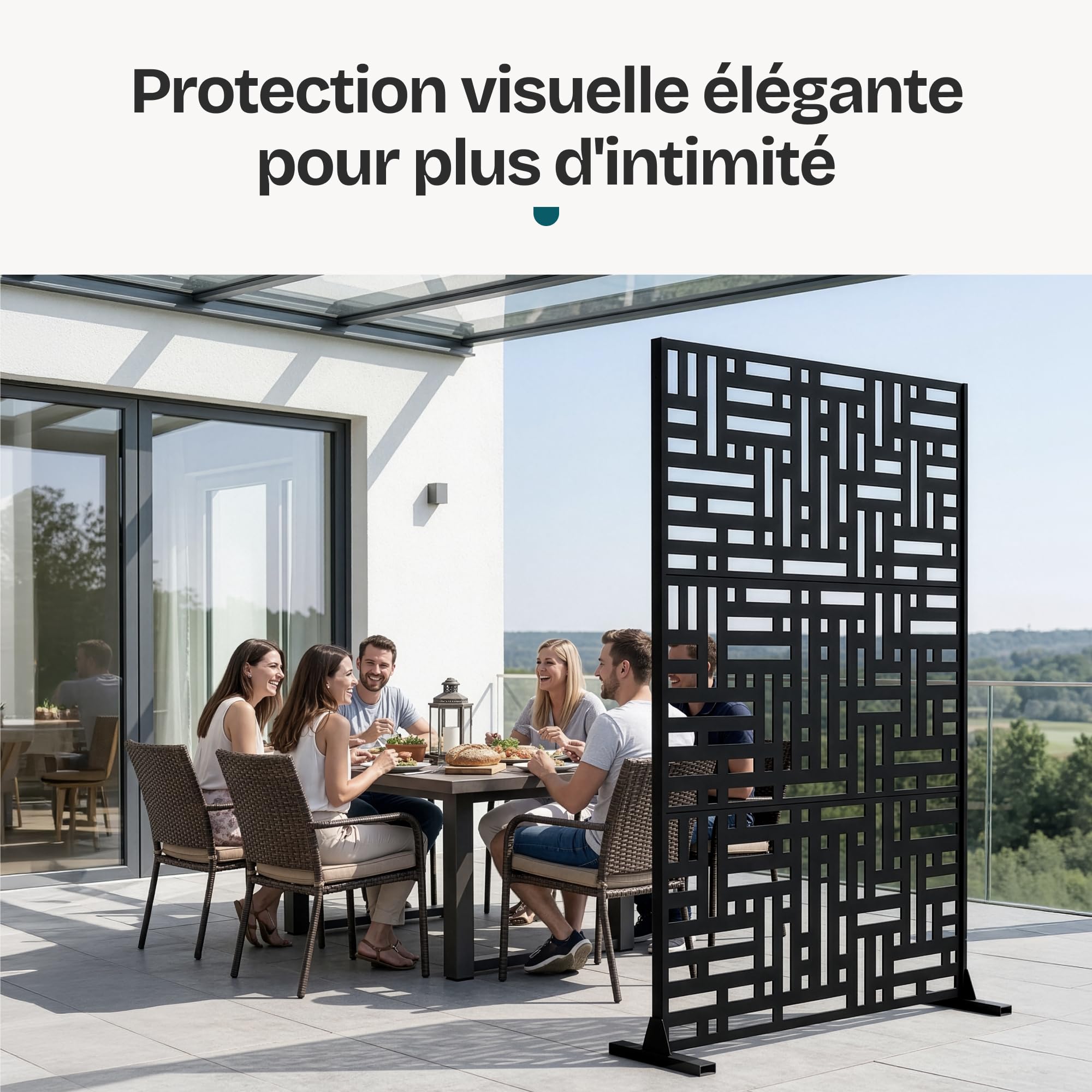 casa.pro Paravent Clôture Cloison de Séparation pour Extérieur et Intérieur Séparateur Idéal pour Jardin Terrasse Patio Salon Studio Acier Galvanisé 180 x 120 x 40 cm Noir