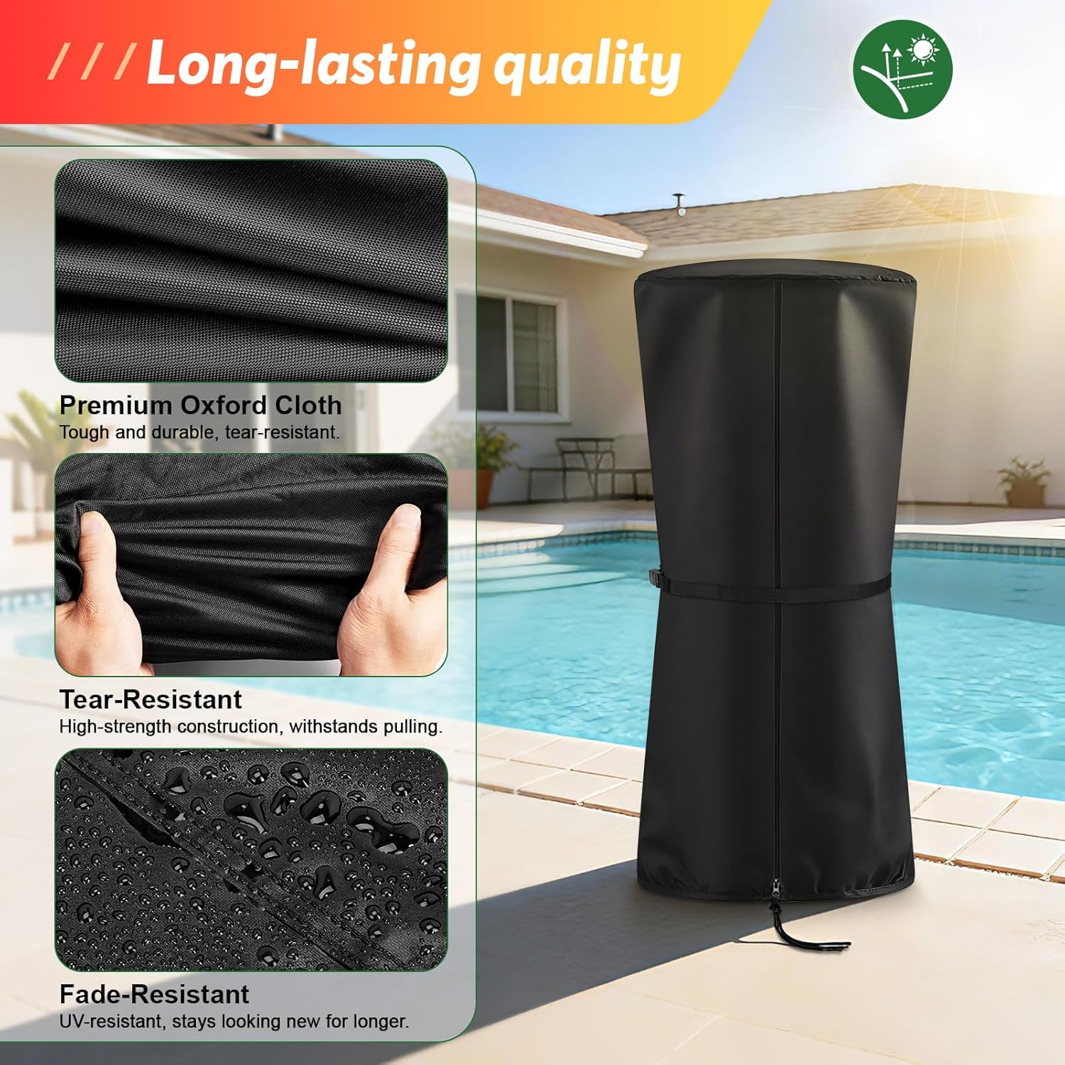 Patio Heater Covers for Mars Explo 11,000 BTU Propane Patio Heater, Heavy Duty Waterproof Outdoor Electric Heater Cover with Zipper for Patio Outside Home Use - 13"D x 33"H, Black