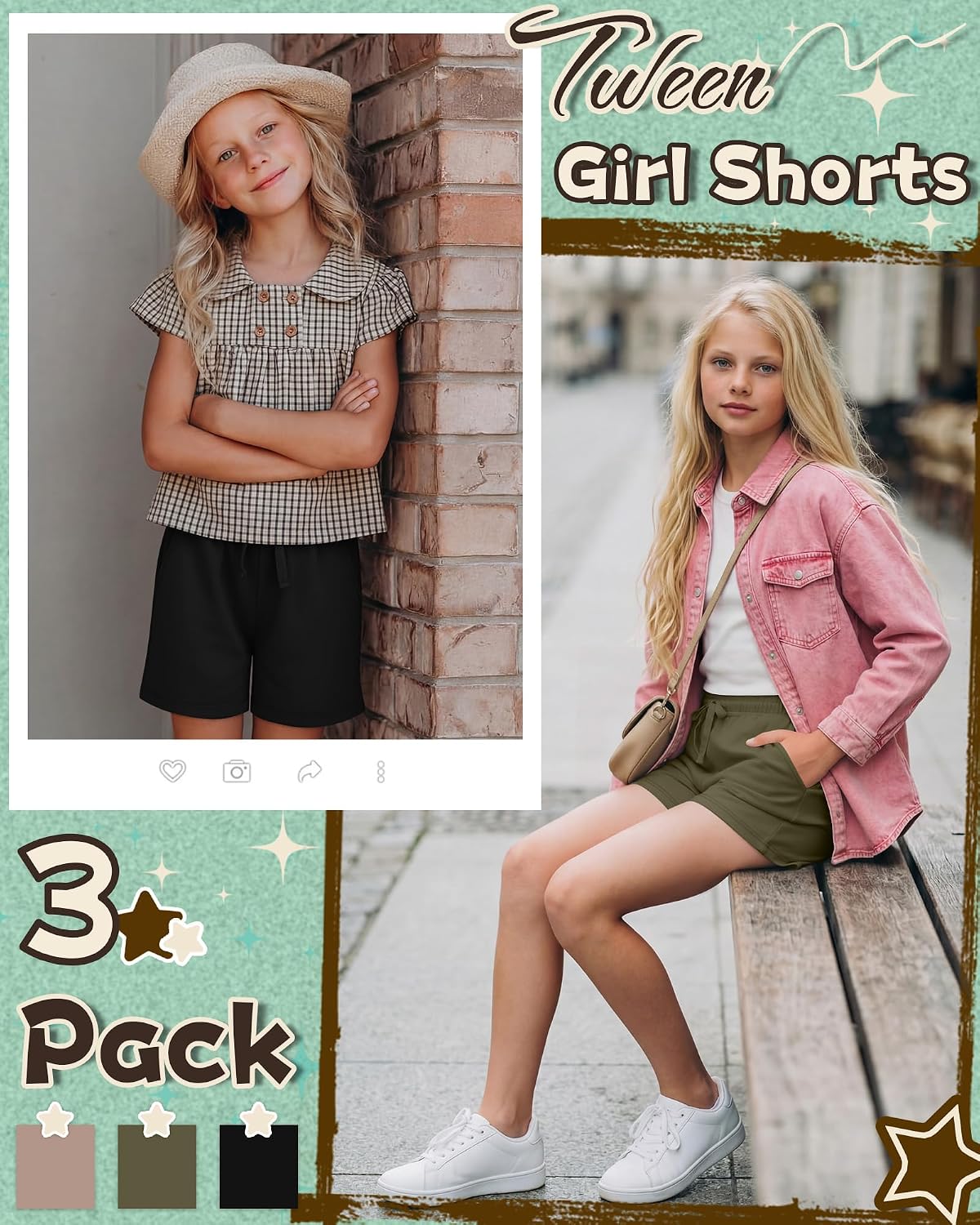 3 Pack Girls' Athletic Shorts Kids Active Drawstring Basketball Soccer Running Baggy Shorts with Pockets 5-14 Years
