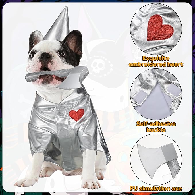 Huhumy 3 Pcs Disfraz de Hojalata Plateado para Perro o Gato Halloween miniatura 3