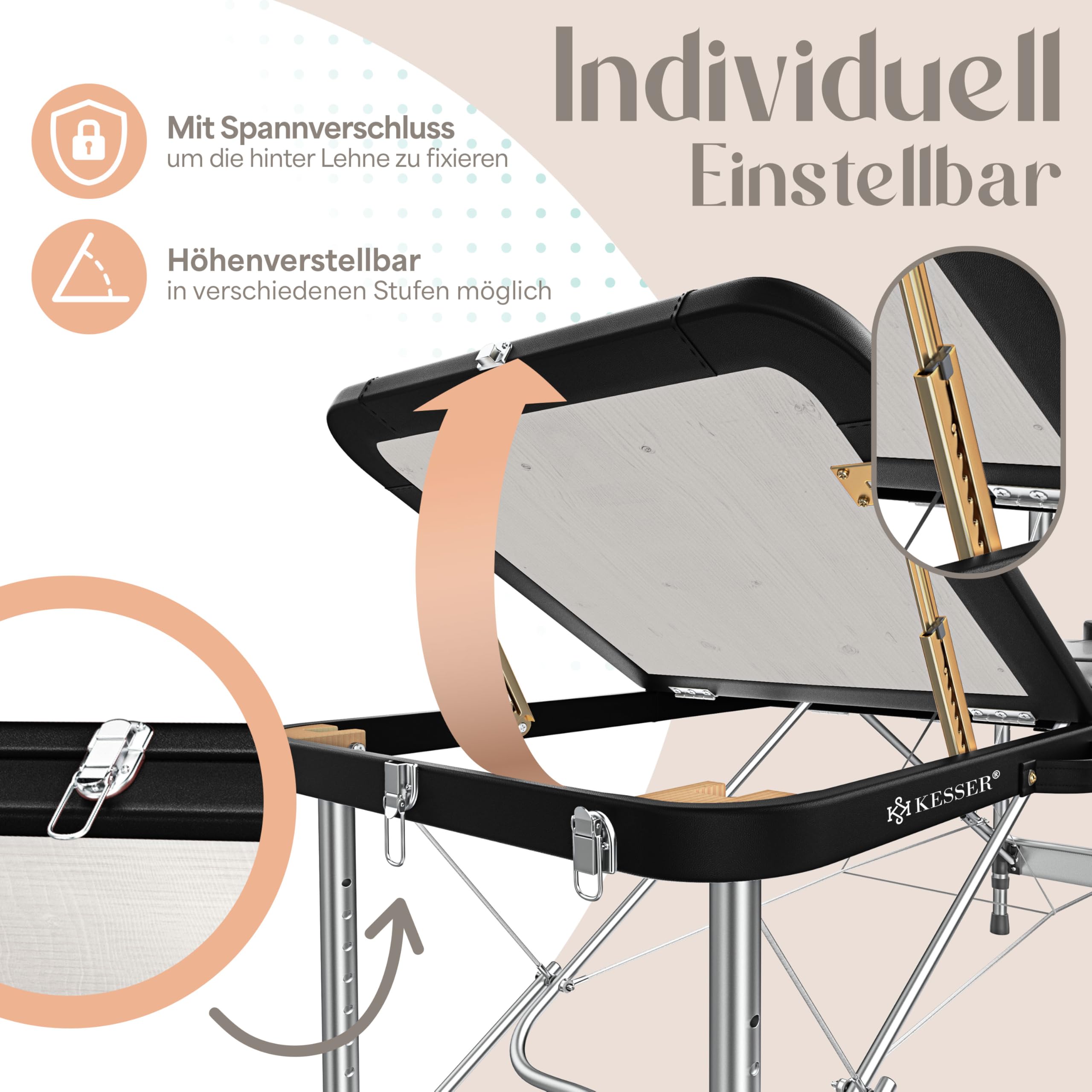 KESSER® Camilla de Masaje Móvil Plegable y Ajustable en Altura Cama de Masaje de 3 Zonas Estética Amplia de Terapia + 10x Reposacabezas