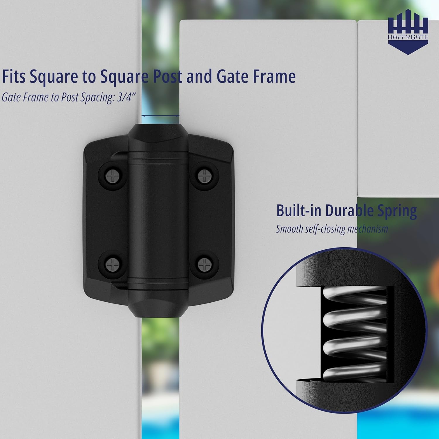 Self Closing Gate Hinges Heavy Duty, Adjustable Heavy Duty Gate Hinges Pool Safety Hinge with Safety Cap, Tension Spring Black Door Hinges Fence Hinges for Outdoor Gates, Metal Gate, 2 Pack