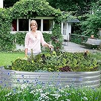 Vista 6 de Land Guard Cama de jardín elevada de metal de 6 pies, 2 macetas galvanizadas elevadas para verduras