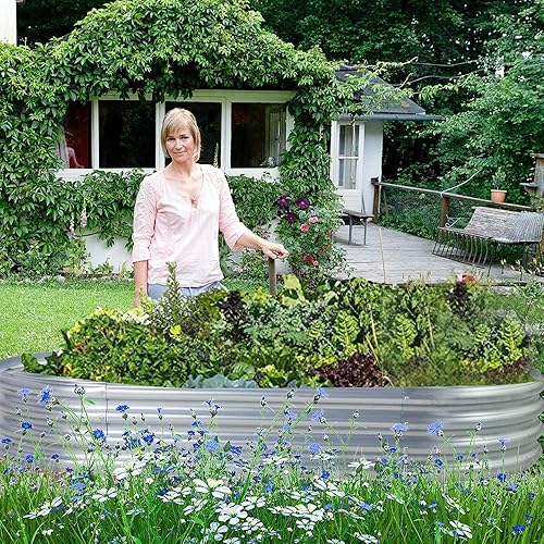 Miniatura 6 de Land Guard Cama de jardín elevada de metal de 6 pies, 2 macetas galvanizadas elevadas para verduras