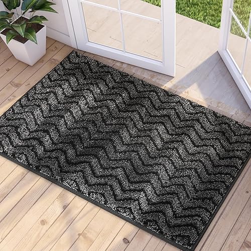 Tapete para puerta para interior, resistente a la suciedad y las manchas, antideslizante, súper absorbente, tapete de bajo perfil, lavable,