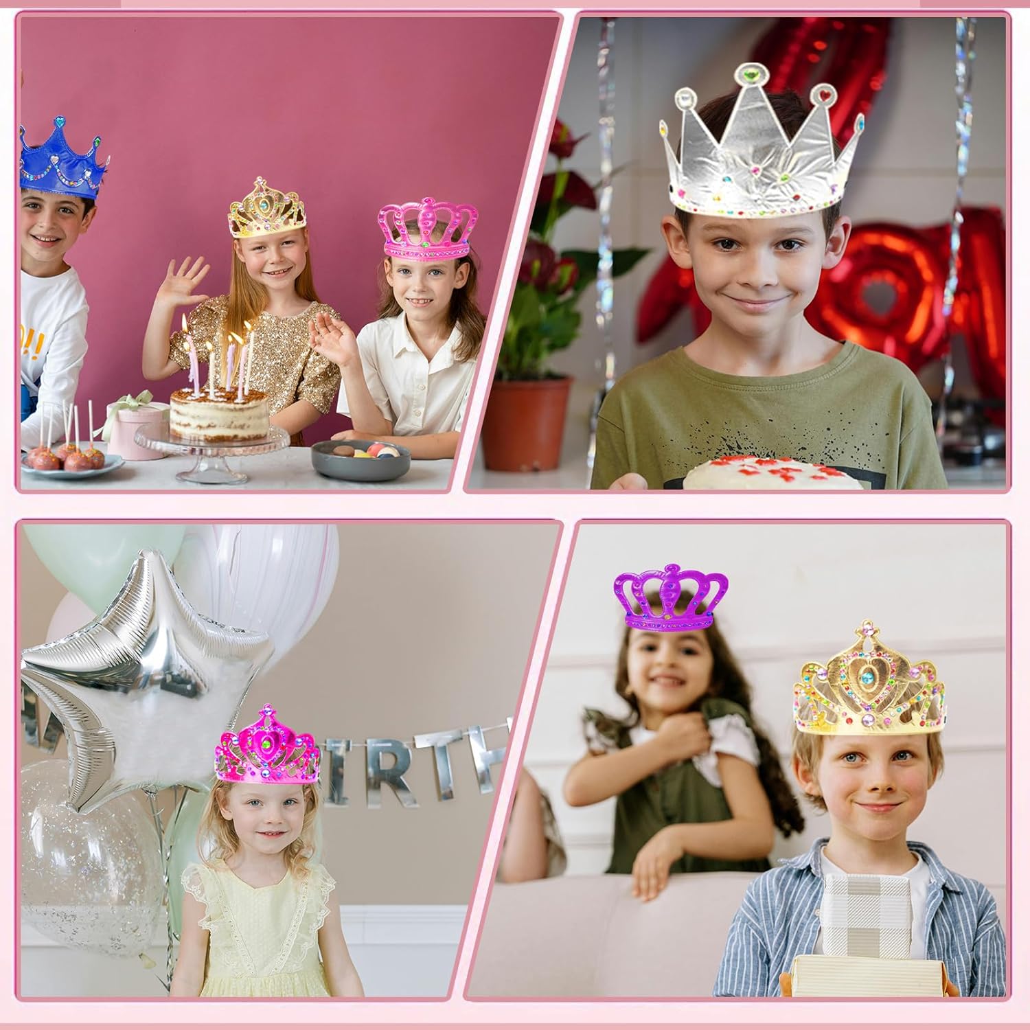 50 Pcs Foam Crowns Colorful Kids Princess Tiaras Crowns Bulk with 2 Styles DIY Diamond Sticker Making Kits for Kids Birthday Party Supplies